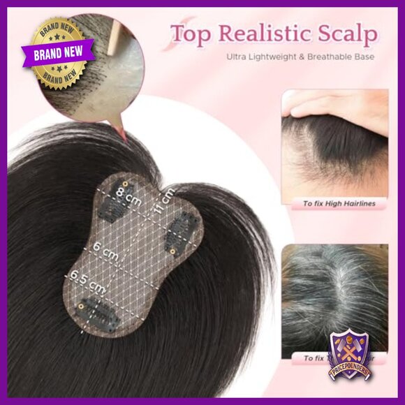 Human Hair Topper with Side Bangs 10 Inch Lightweight Lace Base Clip In main image 6